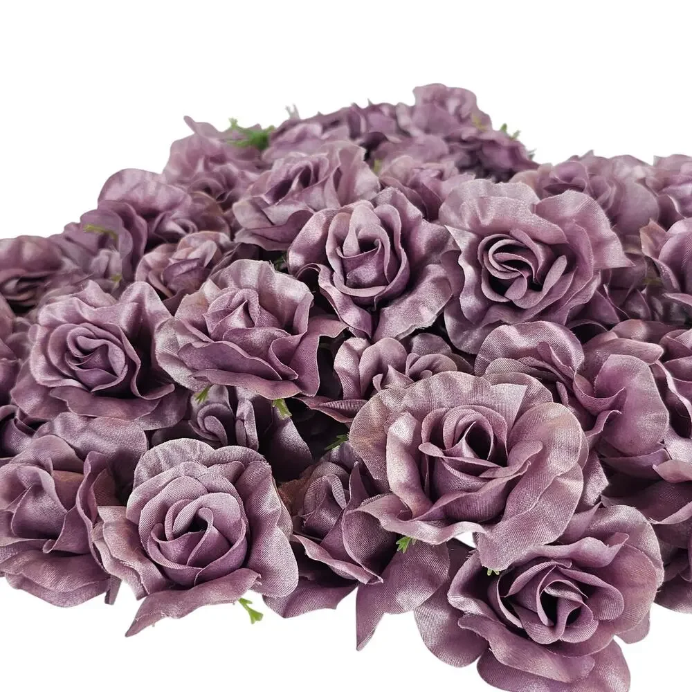 50 Plum Purple Satin Open Rose Stemless Wedding Floral Craft DIY Wreath 2.5